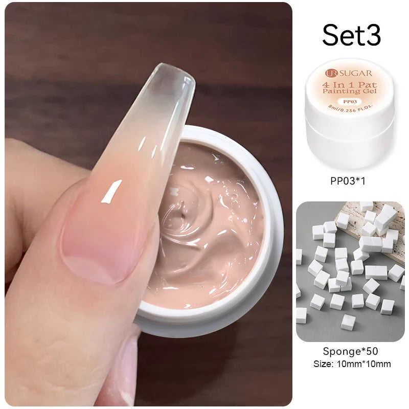 UR SUGAR 1/2Pcs White Pat Painting Gel Nail Polish 4 In 1 Gradient French Cover Edge Lines Nail Stamping Pattern Nail Diy Pattin