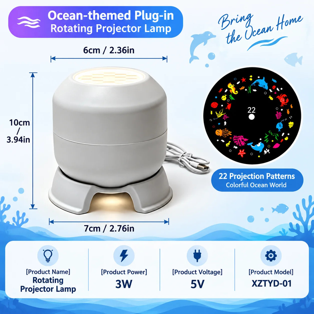 360° Rotating Galaxy Ocean Star Projector Night Light, Dynamic Projection Lamp, LED Ambient Light, Birthday Christmas Gift for K