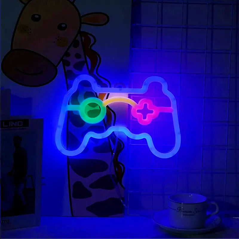 LED Game Controller Neon Sign Shatterproof PVC Material Operated Ambient Lighting for Game Room Streaming Background Holiday