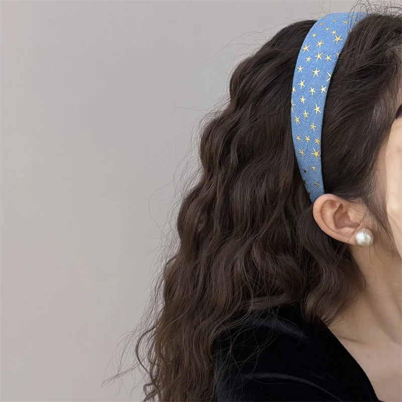 1/3pcs Knotted Print Denim Cloth Headband for Women Girls Shopping Face Wash Hair Hoop Simple Denim Headpiece
