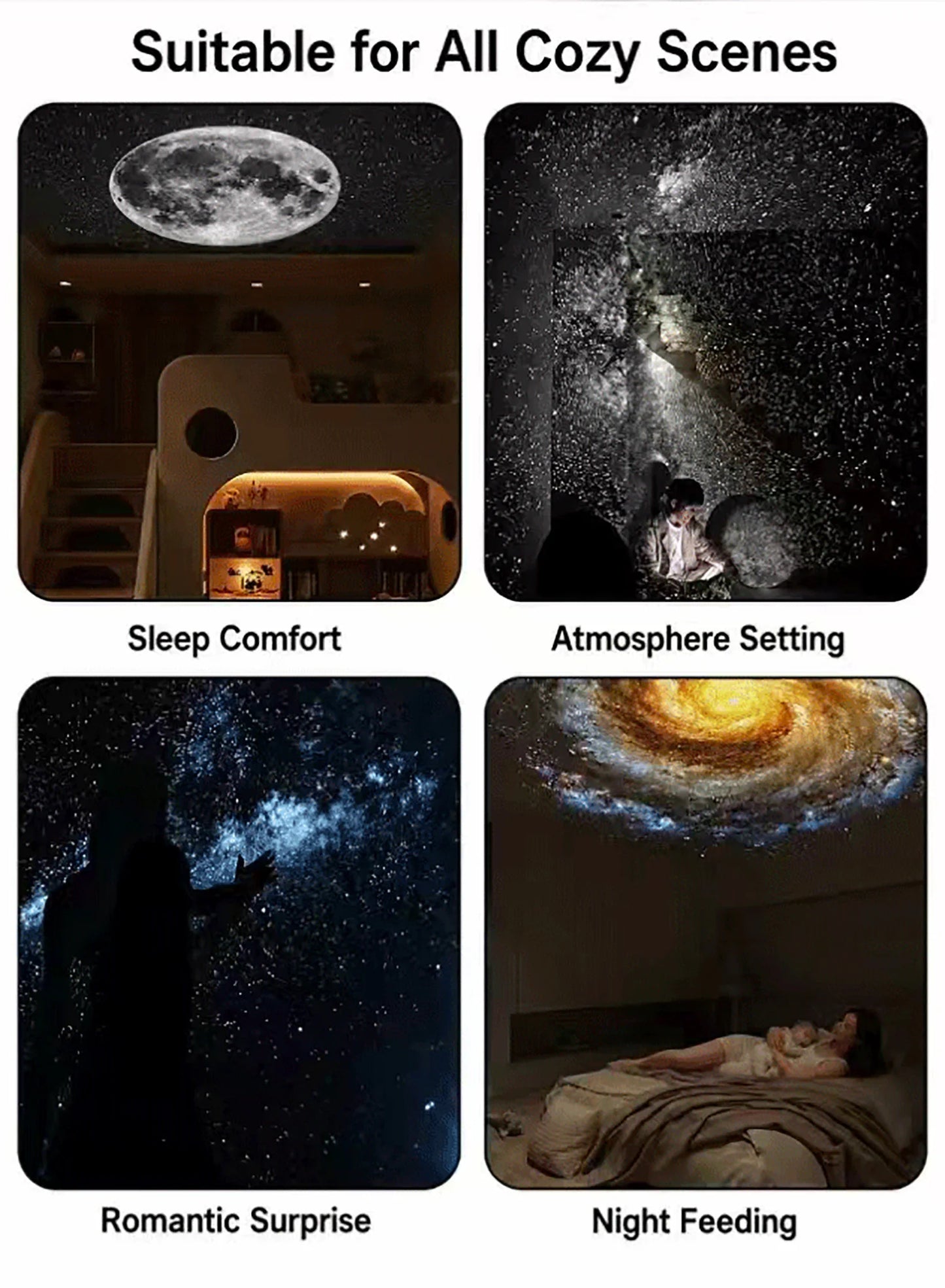 2-in-1 USB Galaxy Projection Light Adjustable Focus Ambient Star Projector Lights Car Projection Lamp Space Moon Night Light