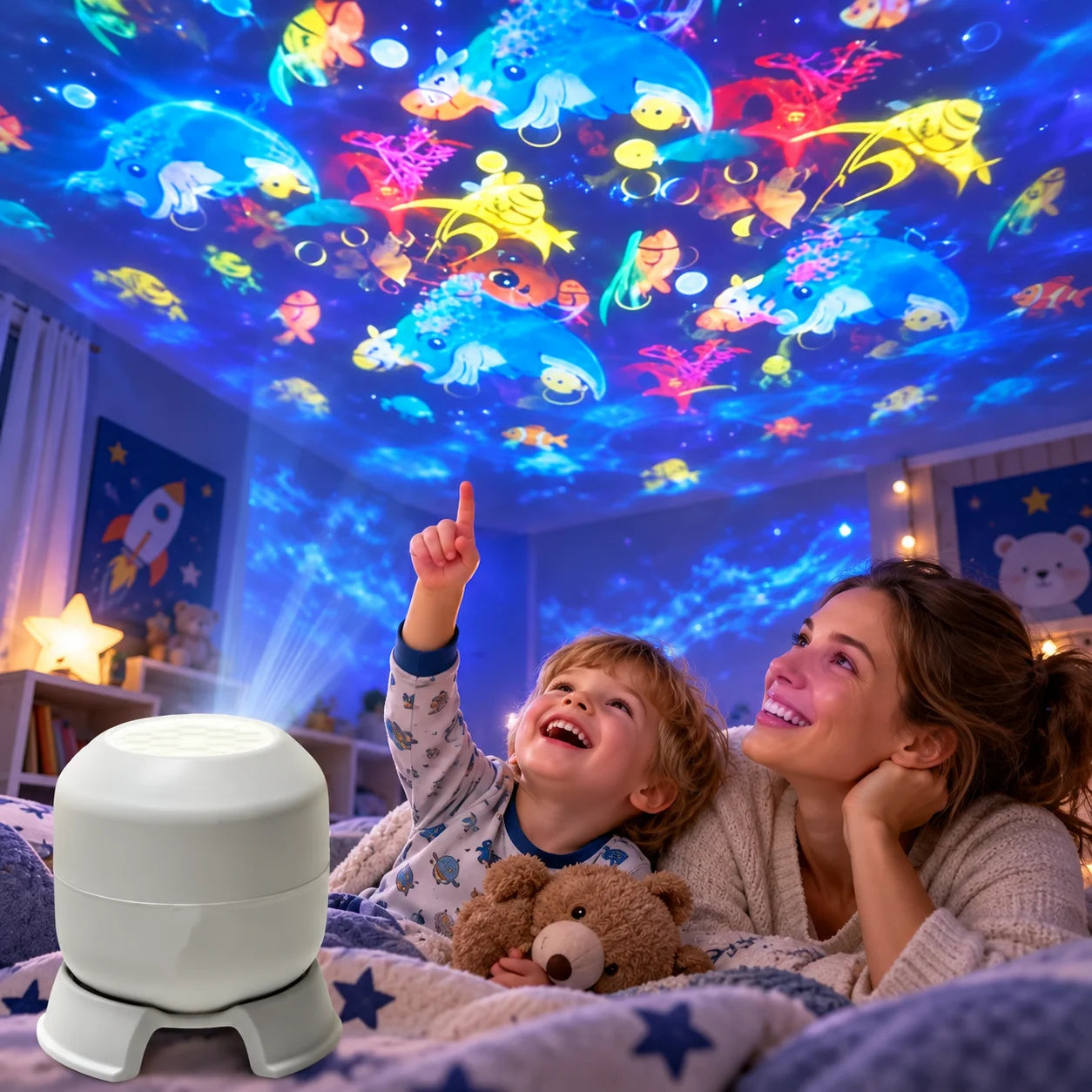 360° Rotating Galaxy Ocean Star Projector Night Light, Dynamic Projection Lamp, LED Ambient Light, Birthday Christmas Gift for K