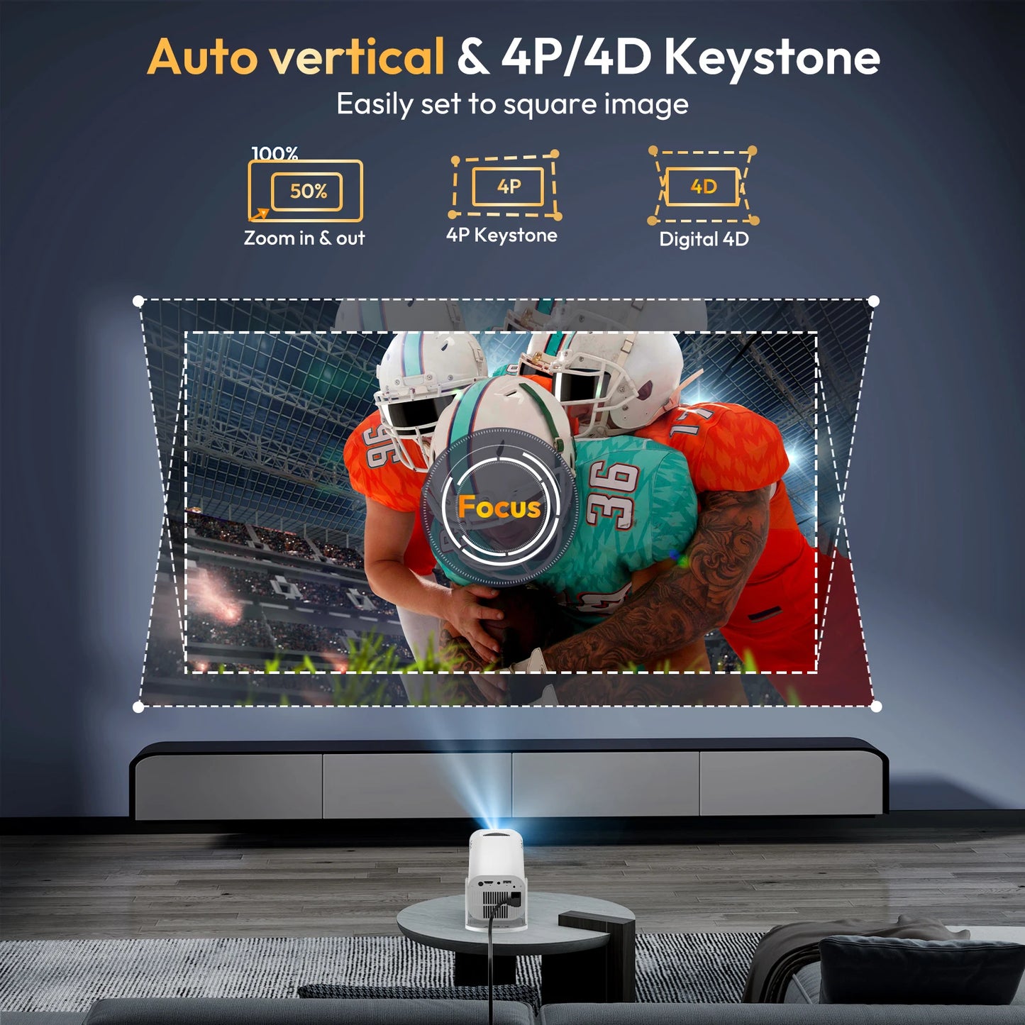 XGODY Gimbal 3 Pro Mini Smart Projector, 300 ANSI, Native 720P, Android 14, WiFi 6 & BT 5.4, Auto Keystone Correction, Wireless Screen Mirroring, 20-120 Inch HD Home Theater Projector for Bedroom Movies Gaming, Support HDMI U