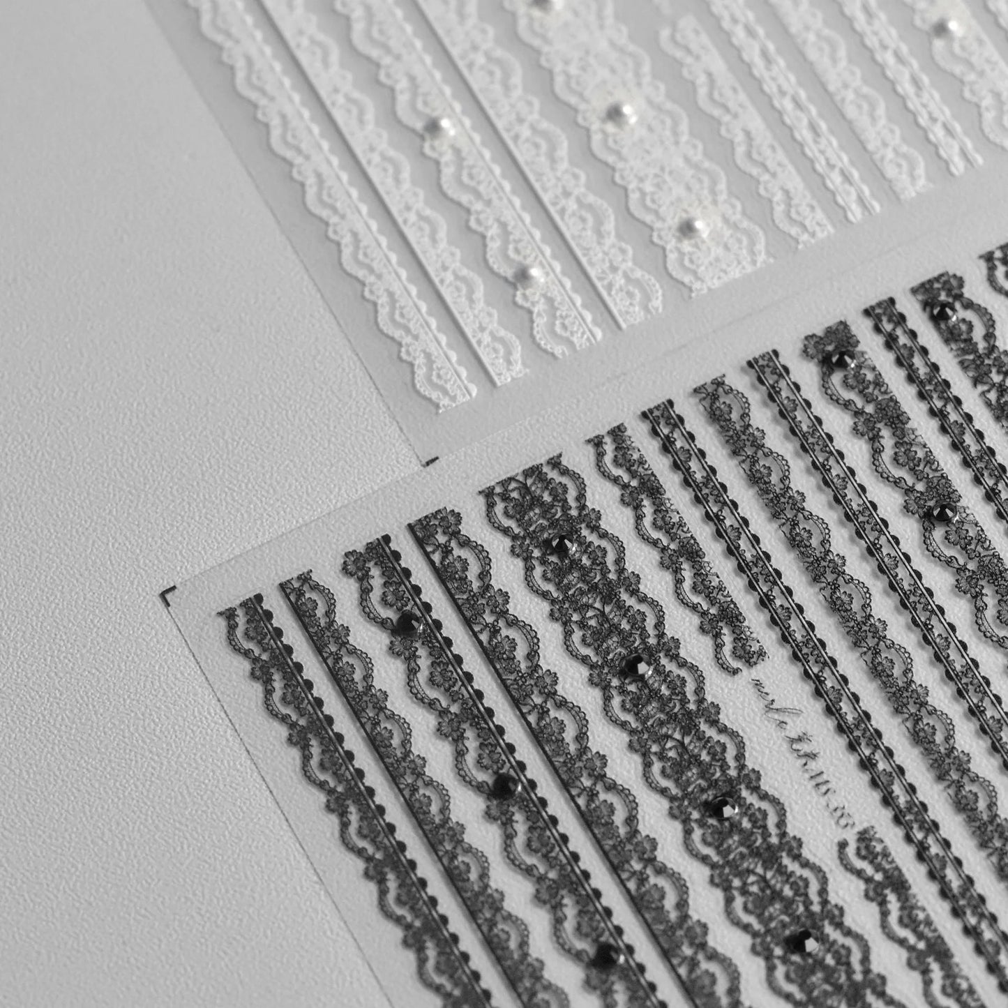 5D Relief Finely Crafted White Black Pink Lattice Lace Stripe Love Bow Adhesive Nail Art Stickers Decals Manicure Beauty Charms
