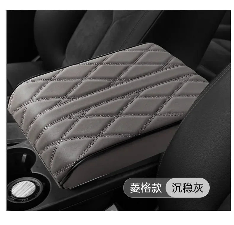 Wave Embroider PU Leather Car Armrest Mat Center Console Arm Rest Protection Cushion Auto Armrests Storage Box Cover Pad