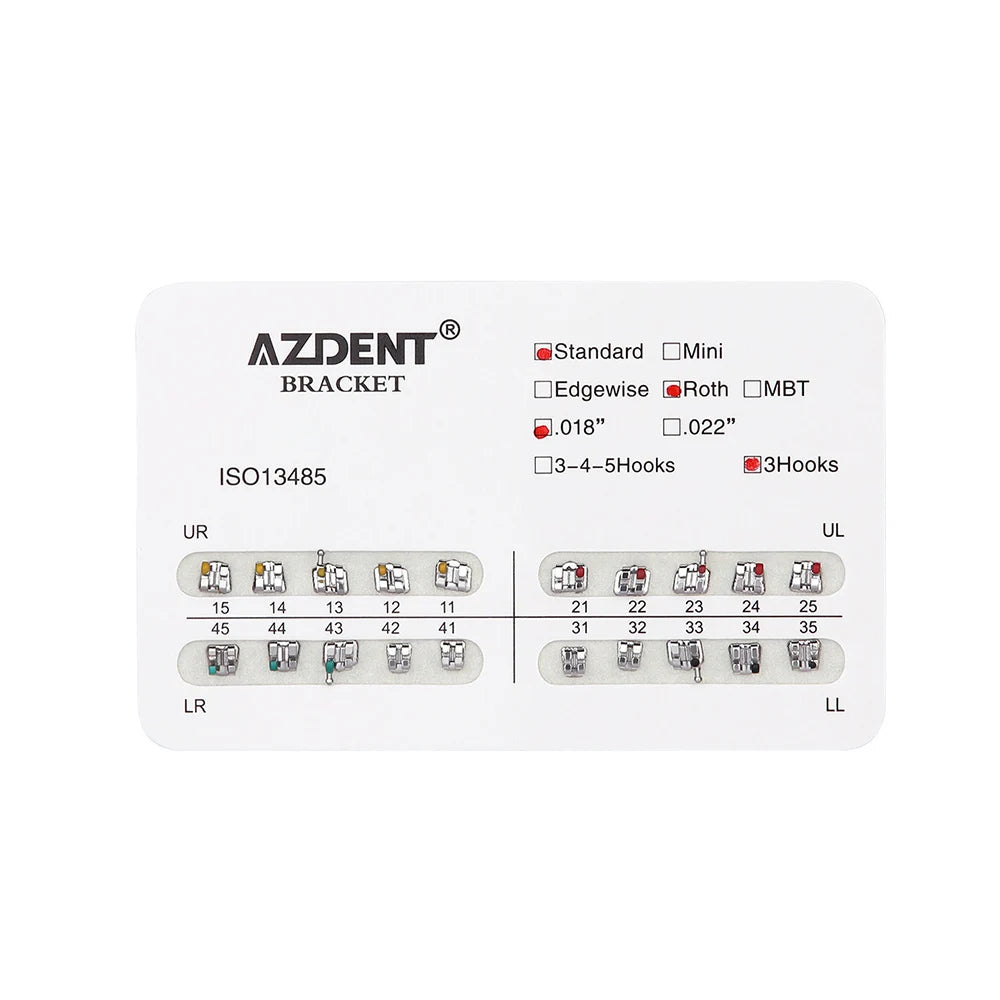 1pack AZDENT Dental Orthodontic Brackets  Mini / Standard Roth / MBT / Edgewise 022/018 Slot Hook 3/345