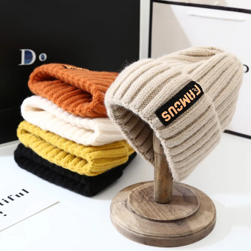 Winter hat, men's and women's versatile fashion long label woolen hat, warm ear protection, toe cover, knitted hat