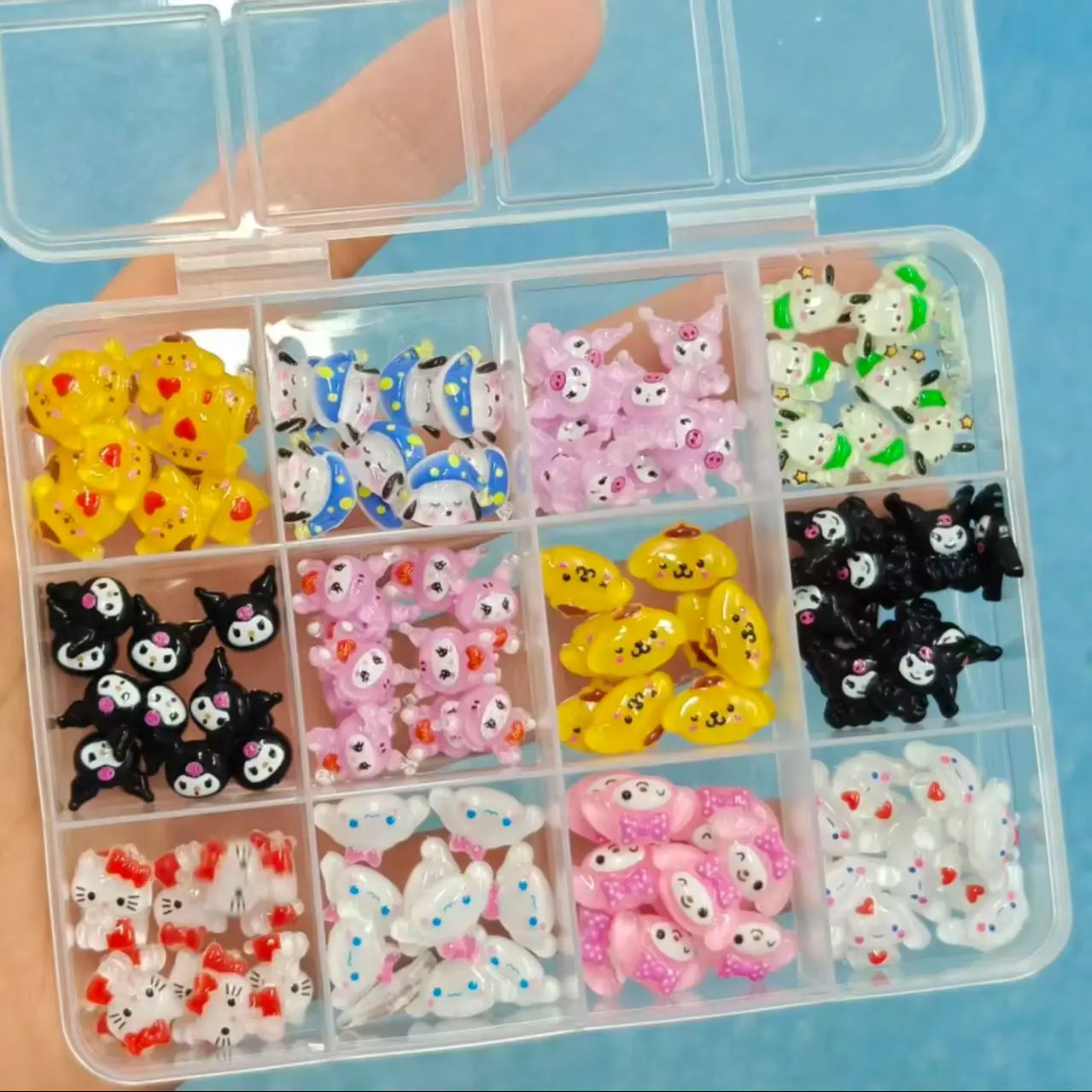 120PCS Boxed Mixed Sanrio Nail Charms Kuromi Cinnamoroll My Melody Resin Nail Decor DIY Manicure Nail Art Accessories