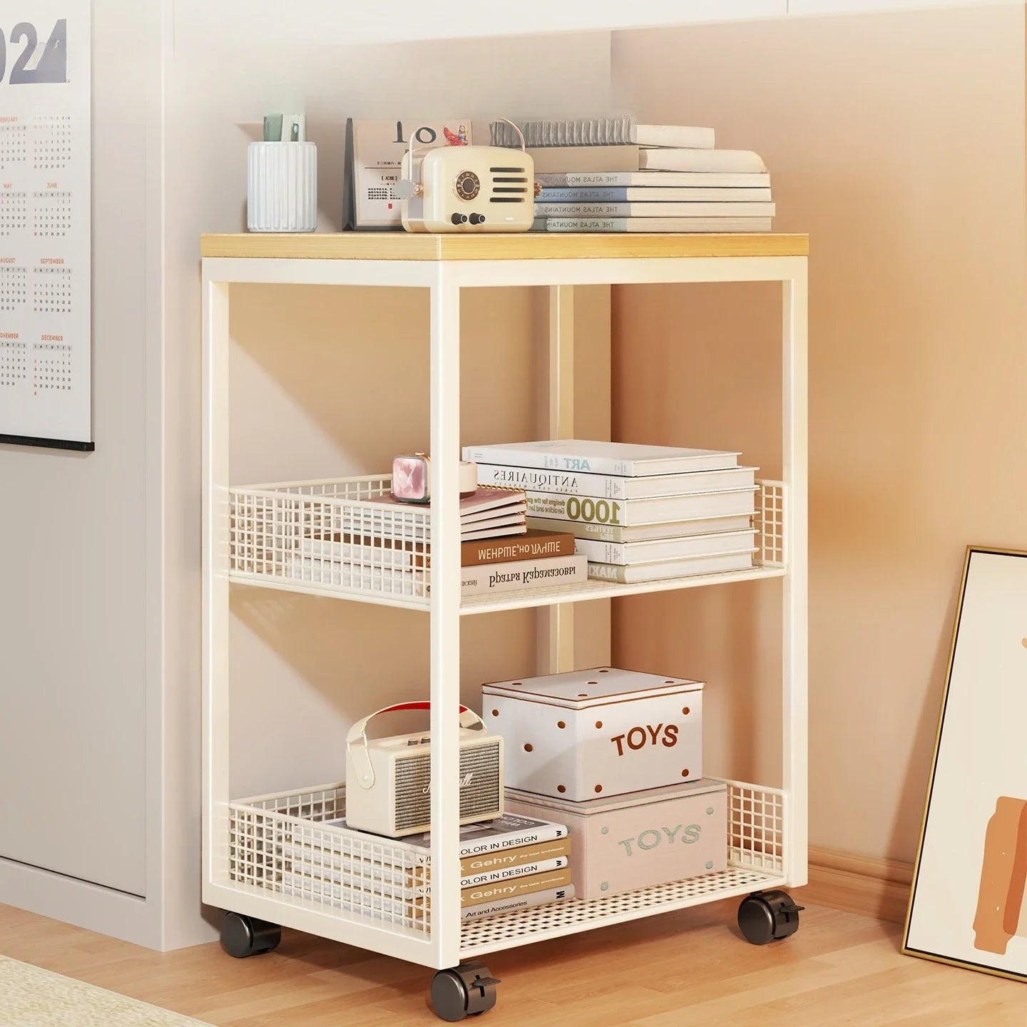 Movable Bedroom Bedside Cabinet Multifunctional Storage Rack Storage Nightstand Bedside Table Tiny Table