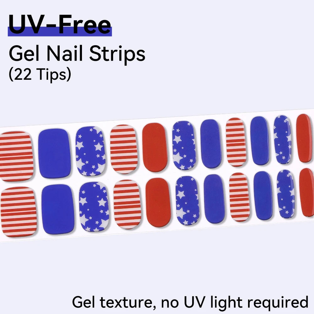 UV FREE Fully Cured Gel Nail Strips 16/22 Tips Self Adhesive Gel Nail Stickers DIY Nail Art Manicure DON'T NEED UV LAMP
