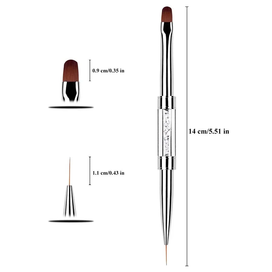 1/2/3Pcs Double Ended Nail Art Brush Set Oval Gel Liner Poly Gel with Steel Pusher Rhinestone Handle French Manicure UV Gel