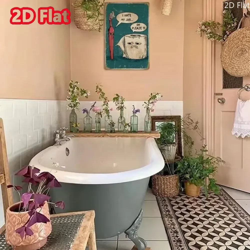 Bar tin painting，Alluring Funny Tin Sign - Retro - Style Toothbrush & Toilet Paper Tin Sign,Designed for Inviting Bathroom