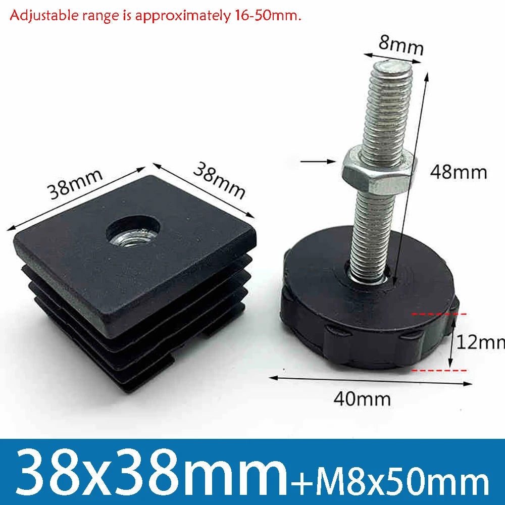 1-10Pcs Table Leg Plug With Nut and Adjustable Feet M8/M0x50/100mm Black Square/Round Furniture Rack Height Adjustable Foot Cup