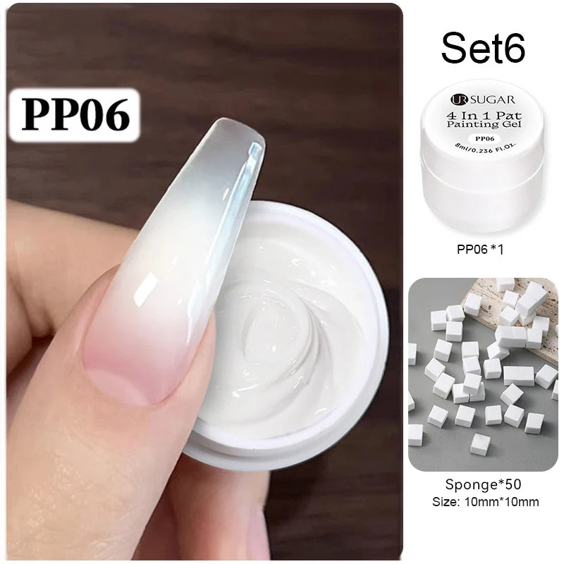 UR SUGAR 1/2Pcs White Pat Painting Gel Nail Polish 4 In 1 Gradient French Cover Edge Lines Nail Stamping Pattern Nail Diy Pattin
