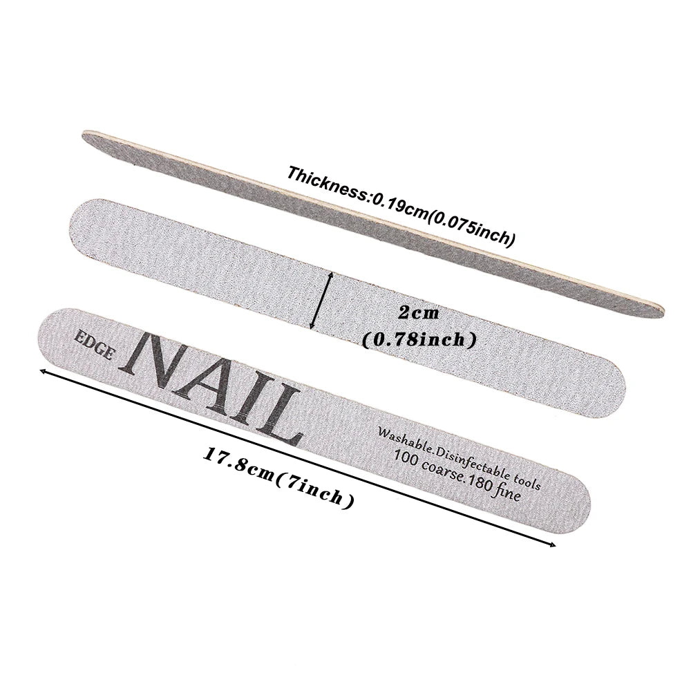 50pcs Wooden Nail File Buffer 100/180 Double Side Nail Files Grey Sandpaper Nail Sanding Grinding Gel Nail Polish Manicure Tool
