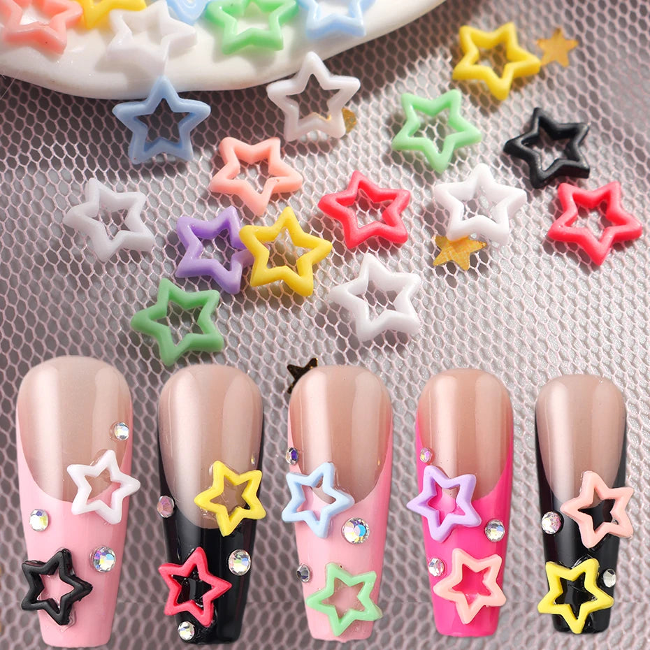 100cs/bag Macaron Hollow Star Nail Charms  Five Pointed Star Nail Art Decoration Kawaii Accessories Manicure Design Supplies