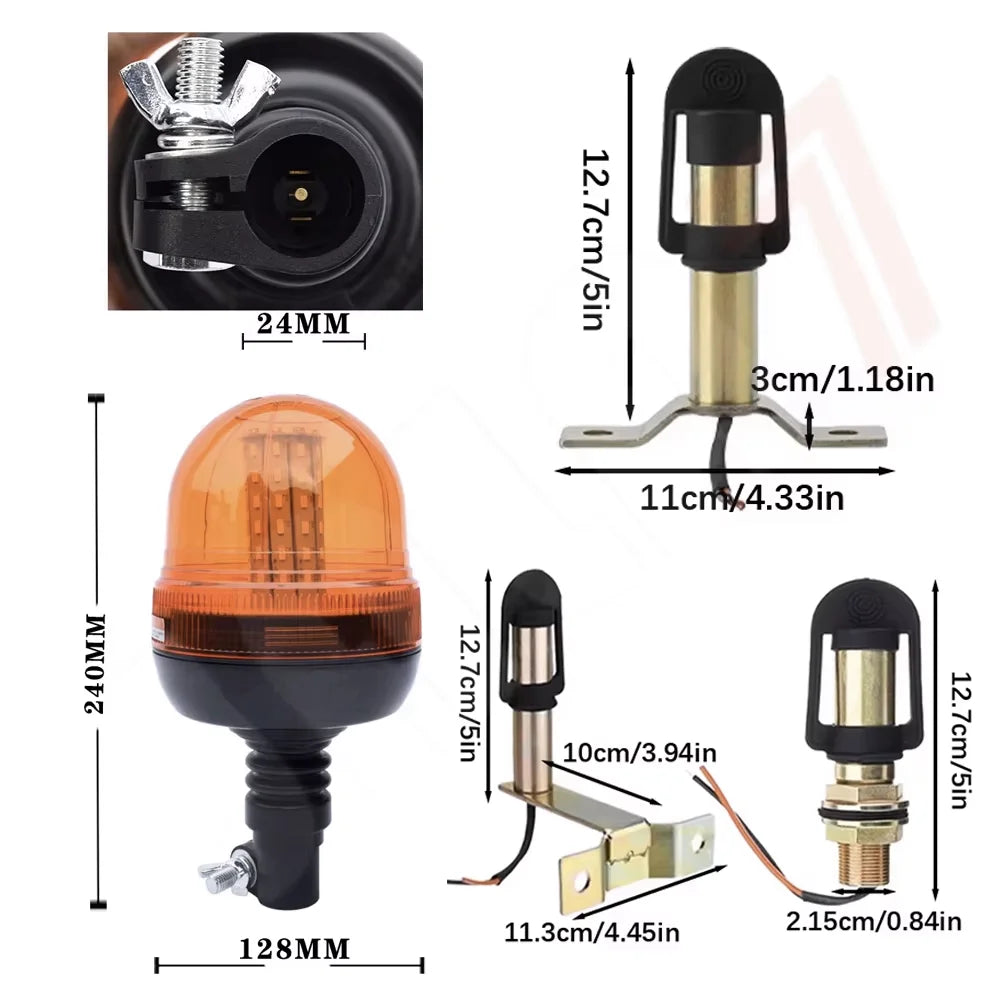 JALN7 12V/24V Dual Voltage LED Strobe Beacon - 360° Rotating Amber Warning Light for Trucks, Trailers & Marine Vehicles