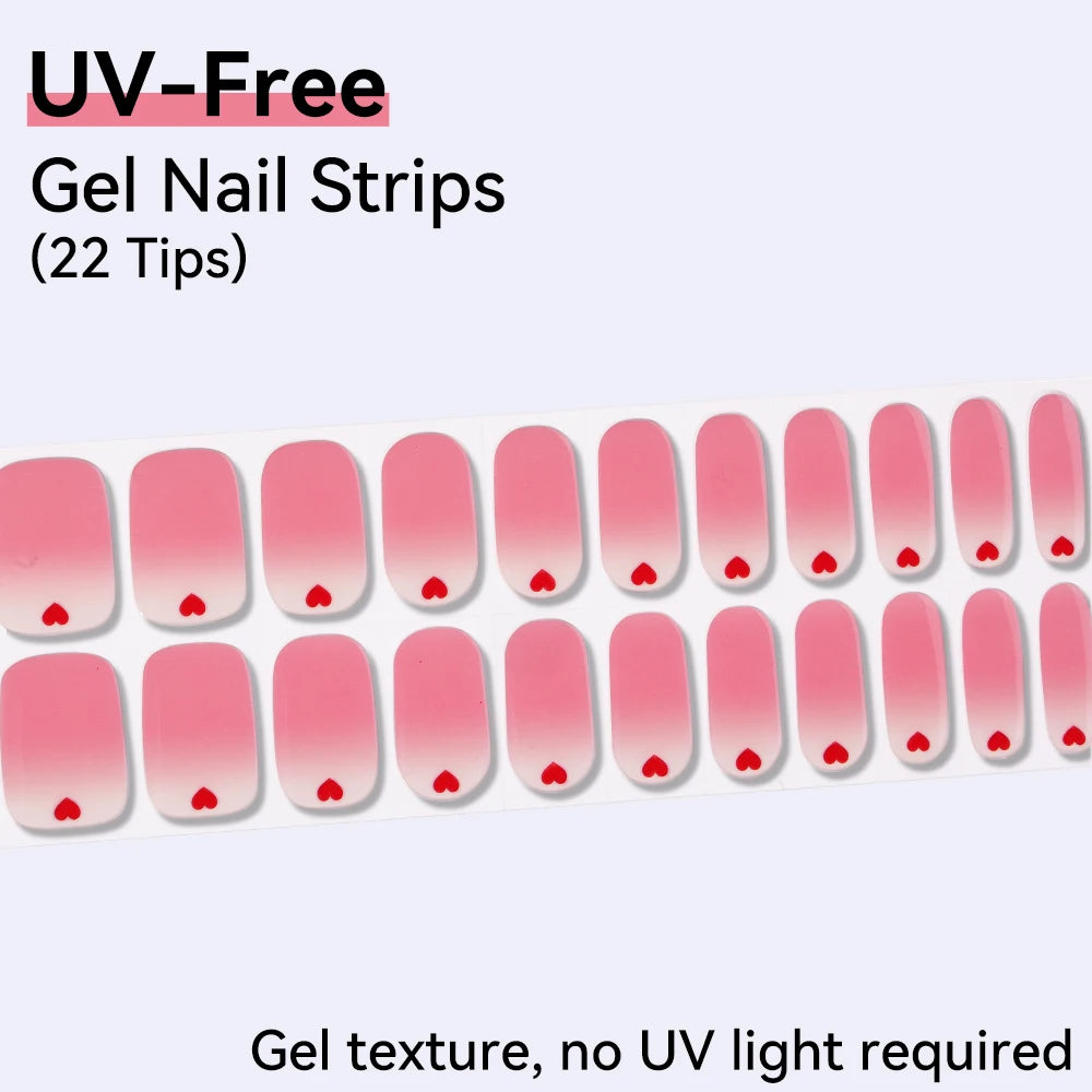 UV FREE Fully Cured Gel Nail Strips 16/22 Tips Self Adhesive Gel Nail Stickers DIY Nail Art Manicure DON'T NEED UV LAMP