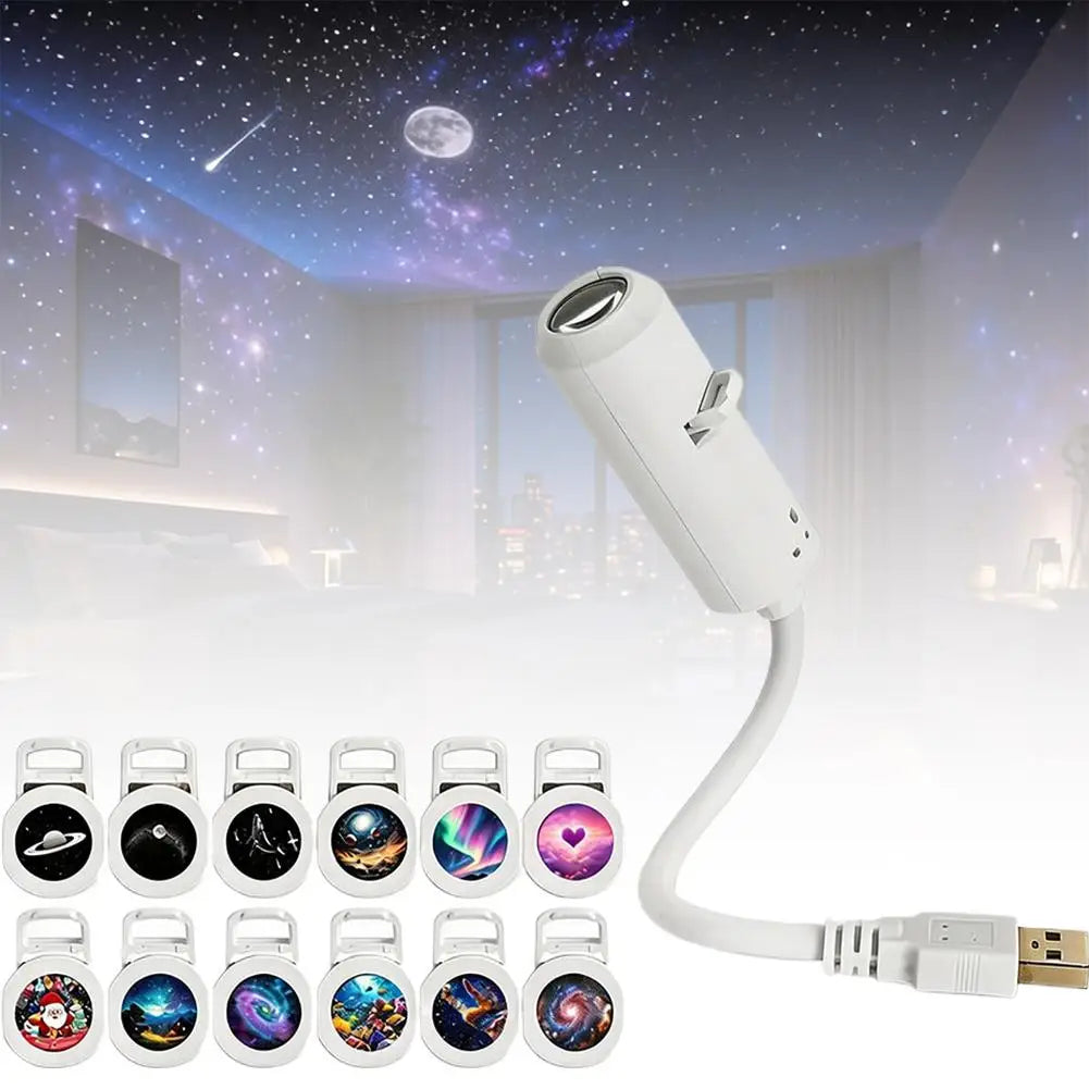 Mini USB Galaxy Projection Light Adjustable Focus Ambient Star Projector Lights Car Projection Lamp Space Moon Night Light
