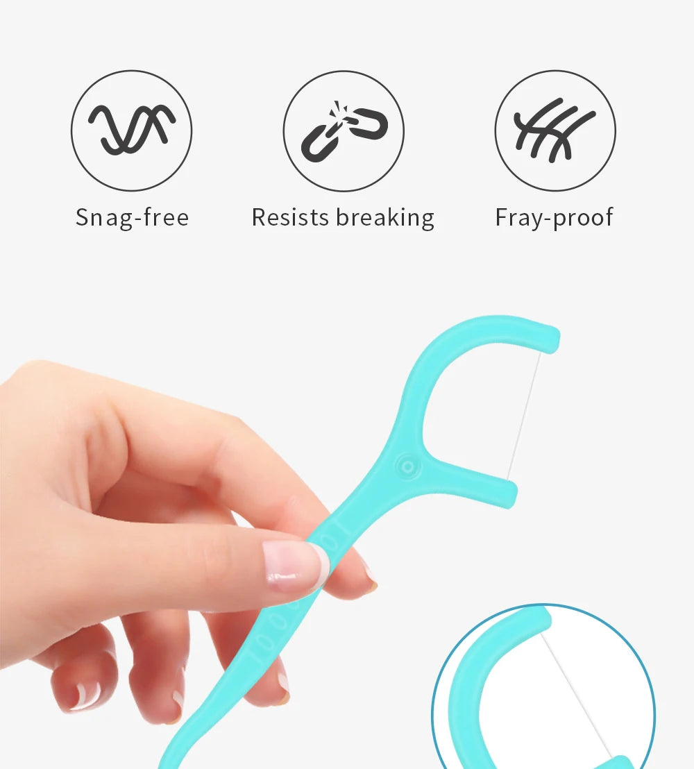 Kingubznis-Dental Floss, Plastic Toothpicks with Threads, Soft Dental Flosser, Elastic Silk with Sticks, Ultrathin, 50Pcs