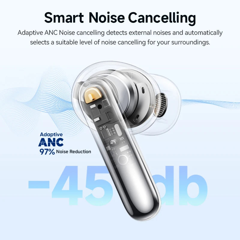 QCY MeloBuds N50 Wireless Earbuds Adaptive Hybrid ANC Bluetooth 5.4 Earphones 6Mics ENC 12mm Dynamic Driver Headphones 28H
