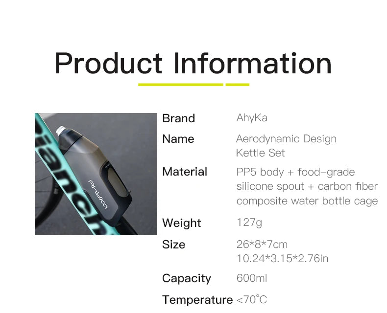 AhyKa Bicycle 600ml Aerodynamic Water Bottle Bracket Set Bike Water Bottle MTB Road Bike Frame Down Tube Riding Water Kettle