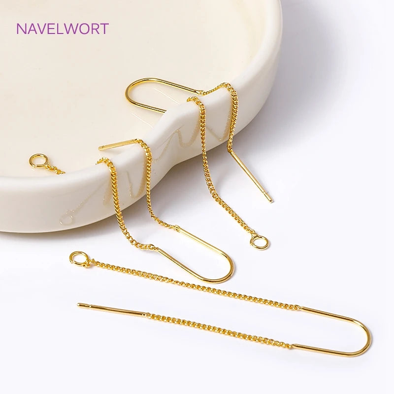 18K Gold Plated Brass With Center U-Bar And Open Ring Cable Chain Ear Thread Ear Wire Earrings DIY Earring Making Supplies