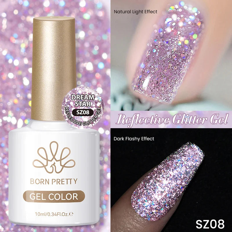 BORN PRETTY 10ml Sliver Reflective Gel Polish Sparking Glitter Semi Permanent Varnish Nail Art Soak Off Gel Varnish Manicure