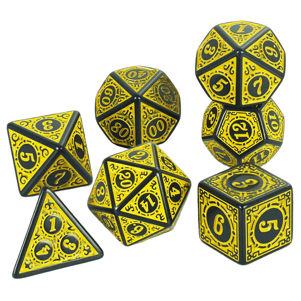 DNDGame Polyhedral Dice Set with Textures Pattern 7pcs of D4 D6 D8 D10 D% D12 D20 for RPG Board Game Accessories