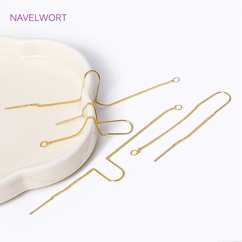 18K Gold Plated Brass With Center U-Bar And Open Ring Cable Chain Ear Thread Ear Wire Earrings DIY Earring Making Supplies