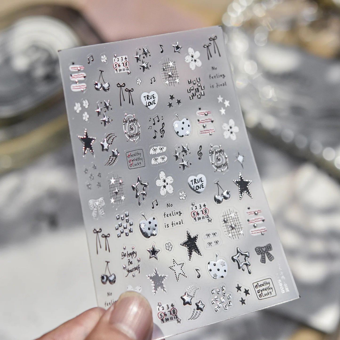 Black White Piano Note Nail Stickers Retro Music Style Sweet And cool Nail Stickers 3D Self-adhesive Nail Art Decorative Decals