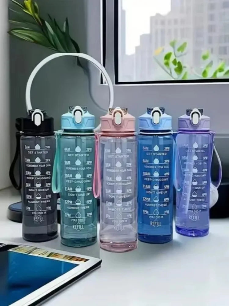 Sports Water Bottle with Time-Tracking Straw Leak Proof Locking Flip Cover for Easy Carry Ideal Outdoor Adventures With Time Mar