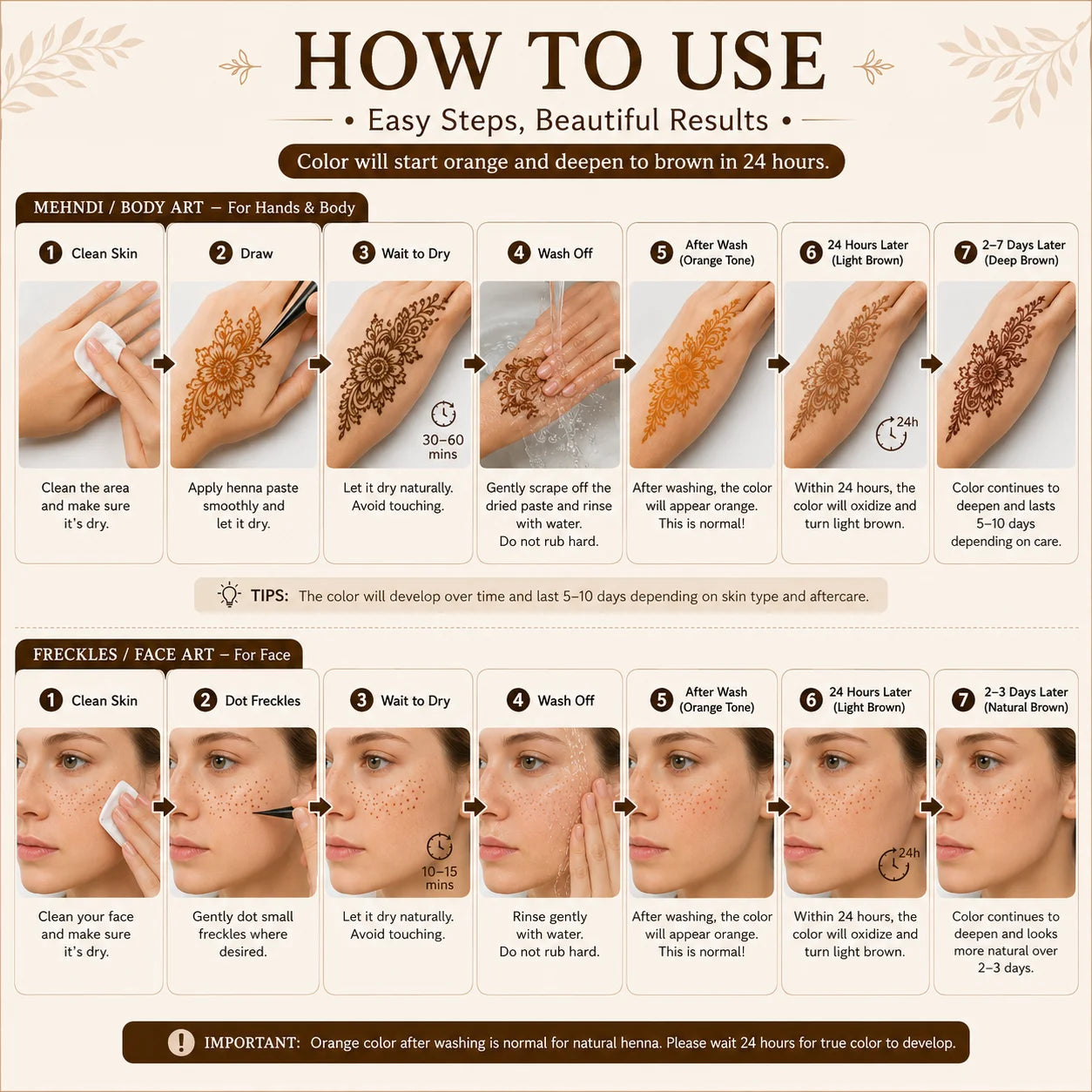 GOLECHA Brown Henna Tattoo Pigment Paste 30g For Faux Freckles Mehndi Body Art Temporary Tattoo Supplies Natural Skin Tint Cone