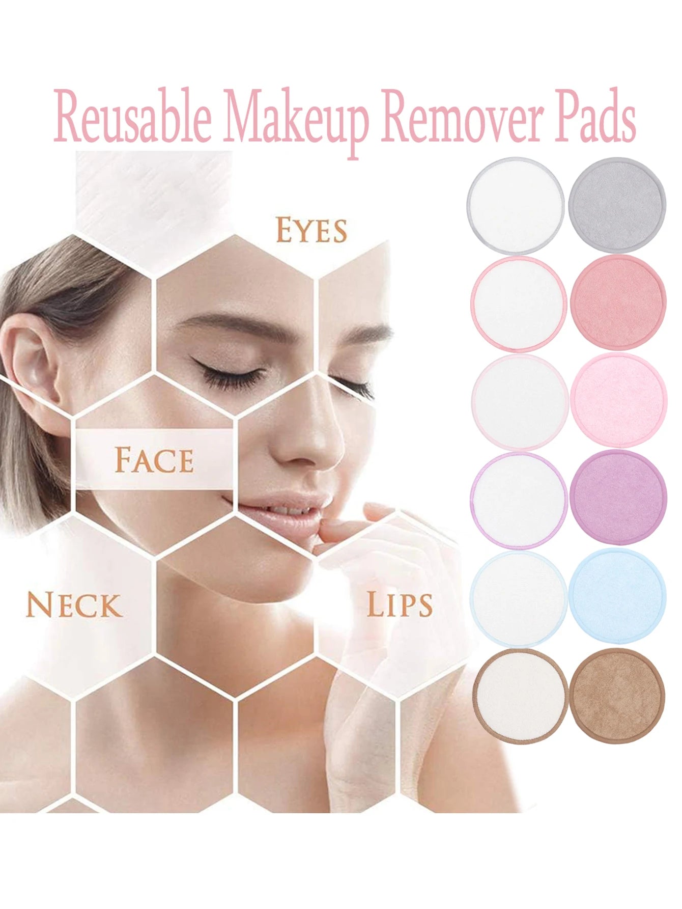 Double Round Makeup Remover Pads 20Pcs + Cleaning Mesh Bag, Machine Washable, Reusable, Suitable for All Skin Types