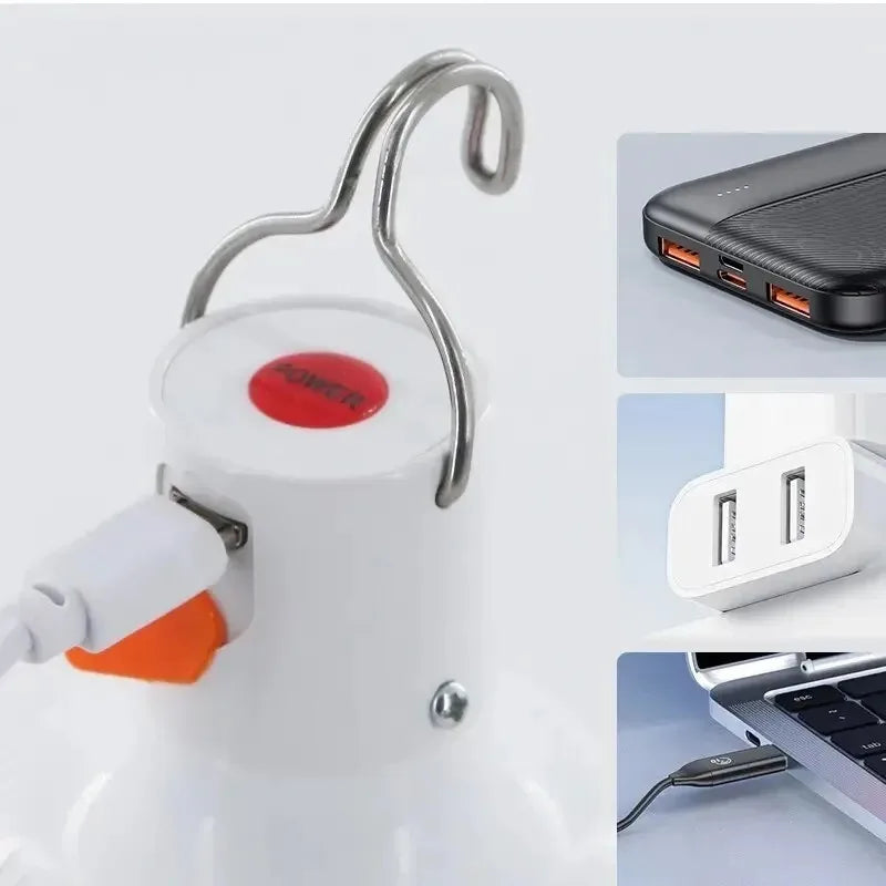 1-3PCS Outdoor USB Rechargeable LED Lamp Bulbs Emergency Light Hook Up Camping Fishing Portable Tents Lantern Night Lights Bulb