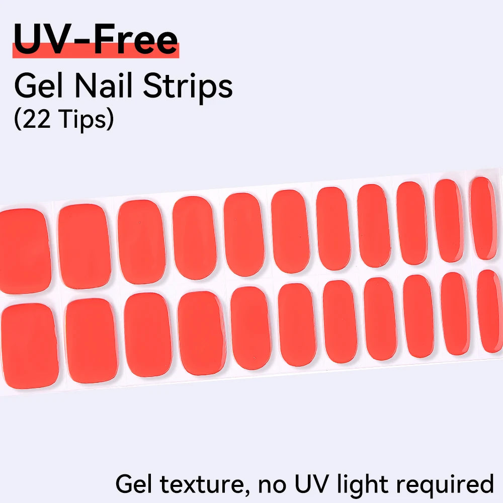 UV FREE Fully Cured Gel Nail Strips 16/22 Tips Self Adhesive Gel Nail Stickers DIY Nail Art Manicure DON'T NEED UV LAMP