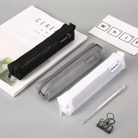 Simple Mesh Transparent Pencil Case Storage Pen Bag Zipper Pouch Portable Mini Cute Stationery Office School Supplies Stationery
