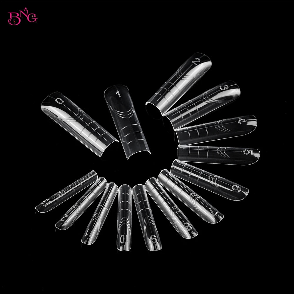 BNG 140Pcs Poly Extension Gel Dual Nail Forms Square Clear Nail Forms Full Cover Nail Molds 14 Sizes
