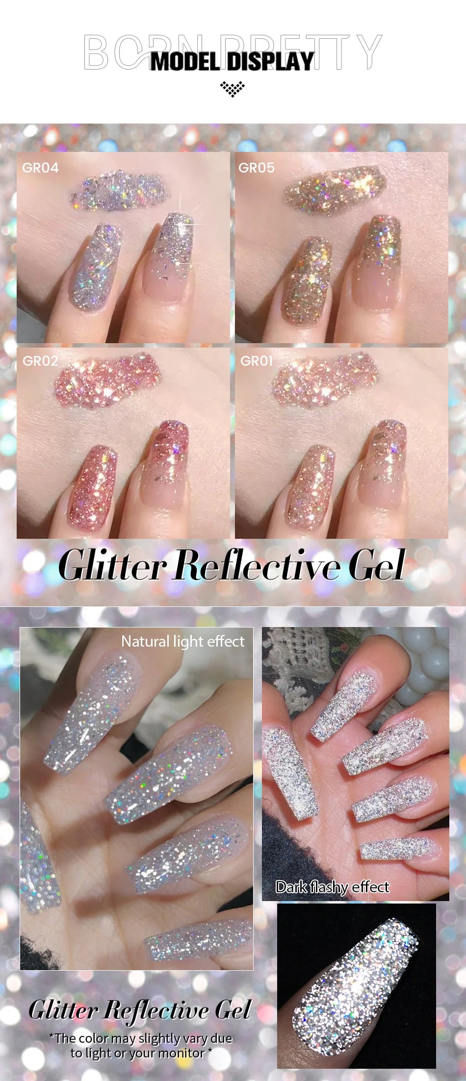BORN PRETTY 10ml Sliver Reflective Gel Polish Sparking Glitter Semi Permanent Varnish Nail Art Soak Off Gel Varnish Manicure