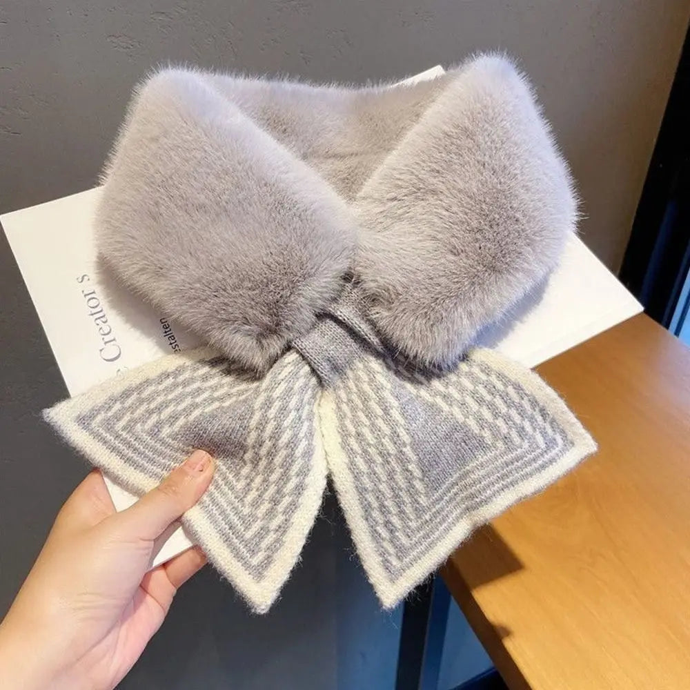 Fashion Accessory Solid Color Winter Neck Warmer Thicken Neck Warmer Cross Collar Scarf Faux Rabbit Fur Scarf for Women Girls