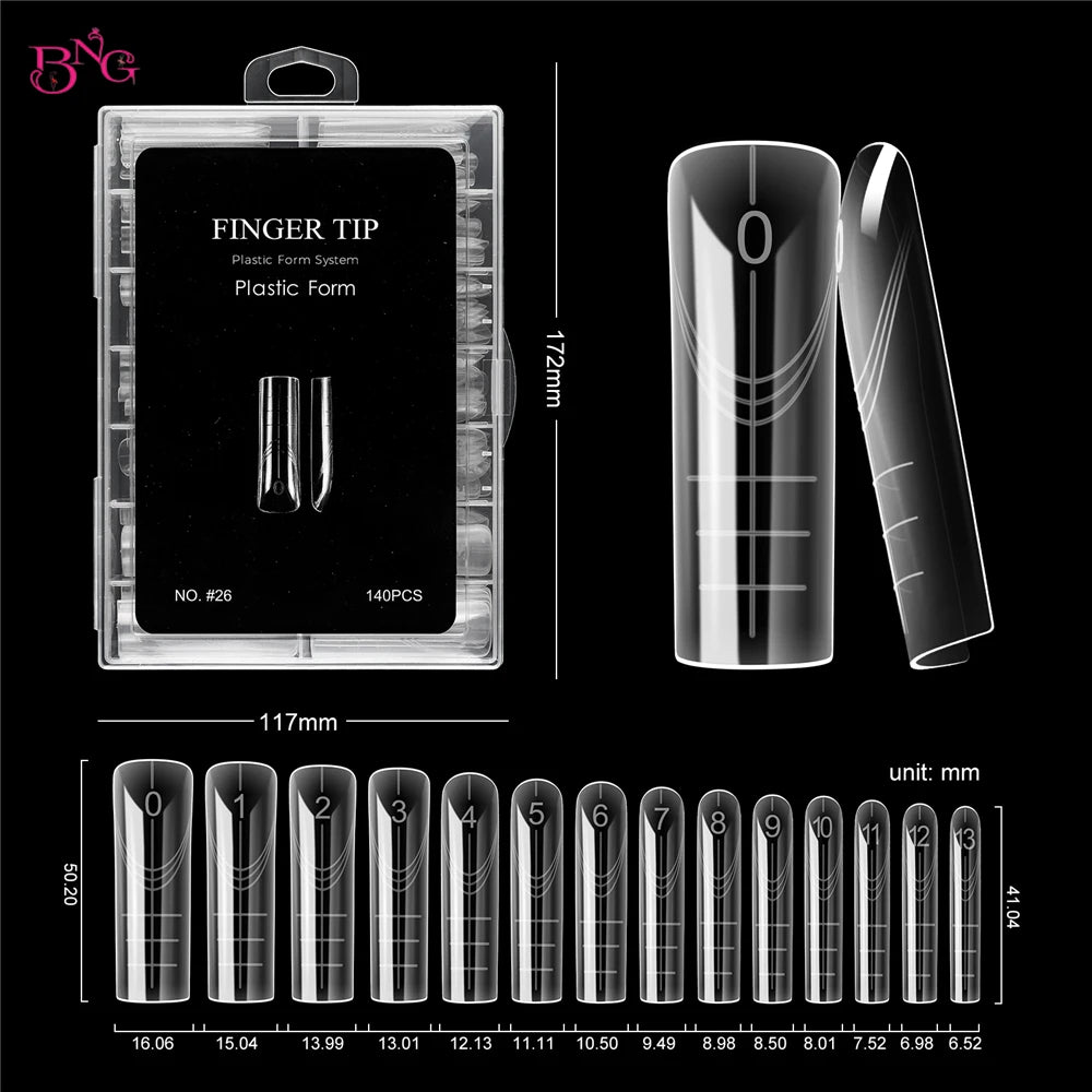 BNG 140Pcs Poly Extension Gel Dual Nail Forms Square Clear Nail Forms Full Cover Nail Molds 14 Sizes