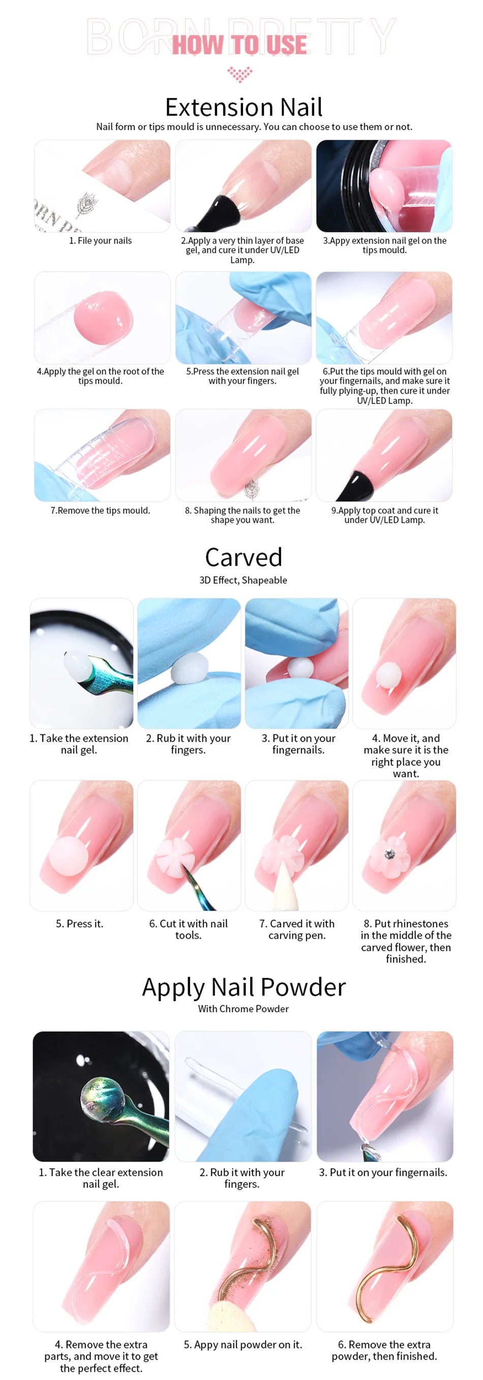 BORN PRETTY Non-Stick Hand Extension Gel Nail Polish 15ml 3D Shaping/Sculpting/Carving Milky Jelly UV/LED Nail Art Hard Gel