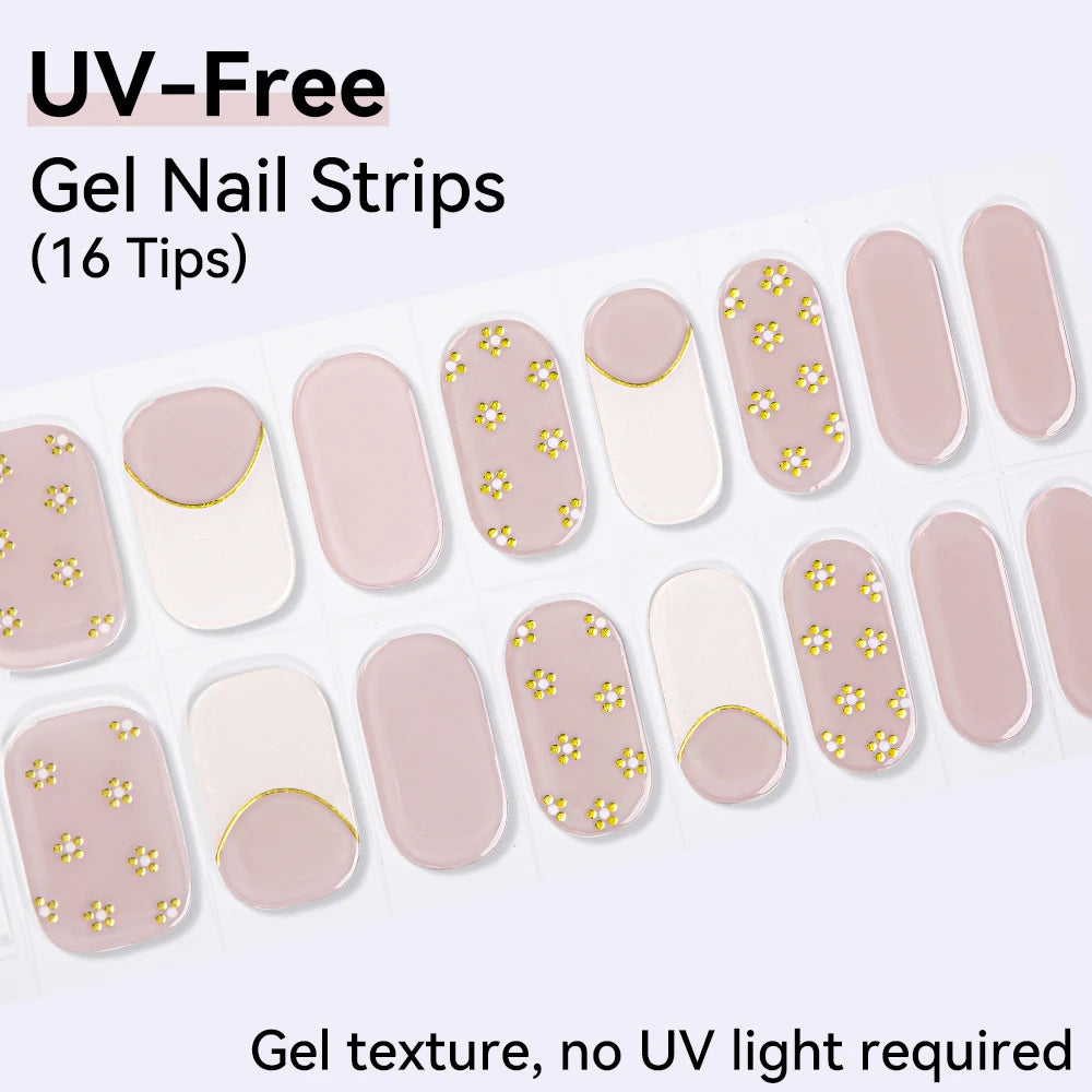 UV FREE Fully Cured Gel Nail Strips 16/22 Tips Self Adhesive Gel Nail Stickers DIY Nail Art Manicure DON'T NEED UV LAMP