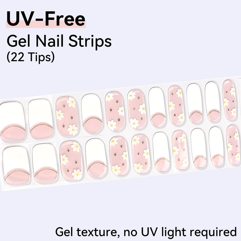 UV FREE Fully Cured Gel Nail Strips 16/22 Tips Self Adhesive Gel Nail Stickers DIY Nail Art Manicure DON'T NEED UV LAMP