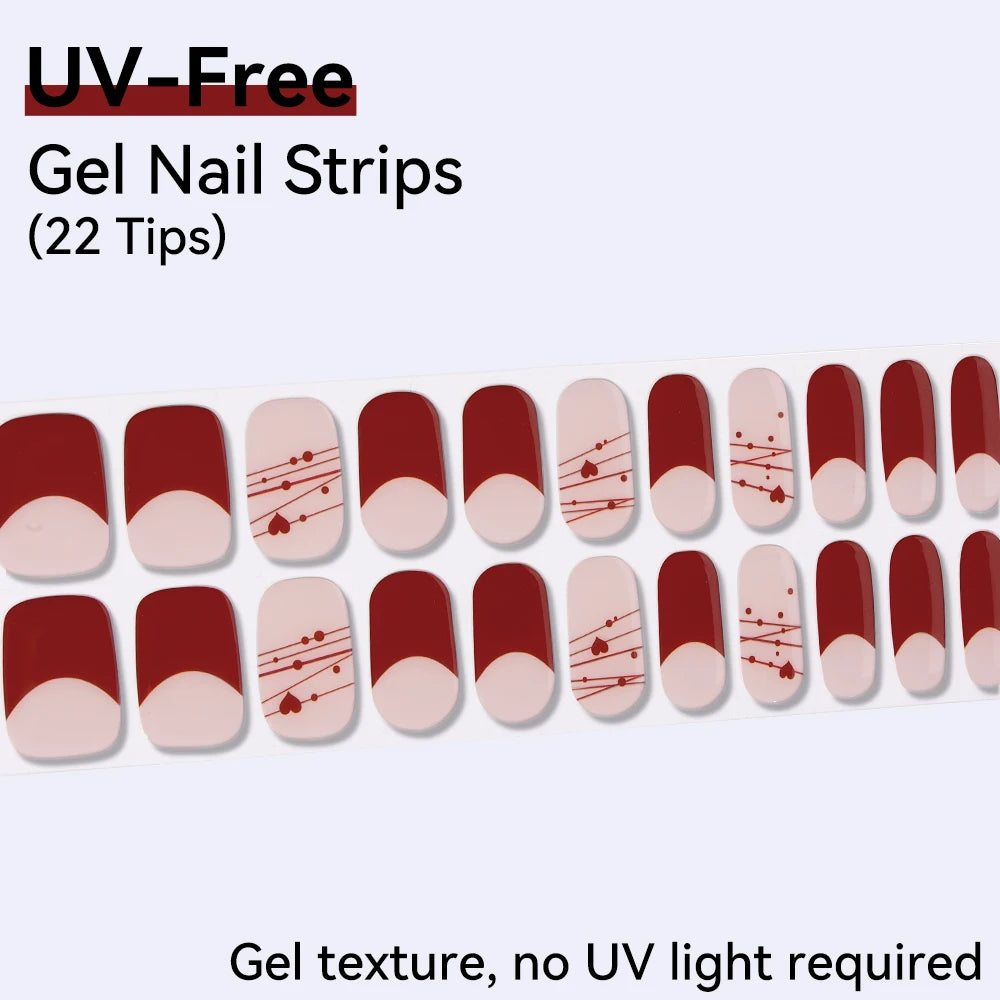 UV FREE Fully Cured Gel Nail Strips 16/22 Tips Self Adhesive Gel Nail Stickers DIY Nail Art Manicure DON'T NEED UV LAMP