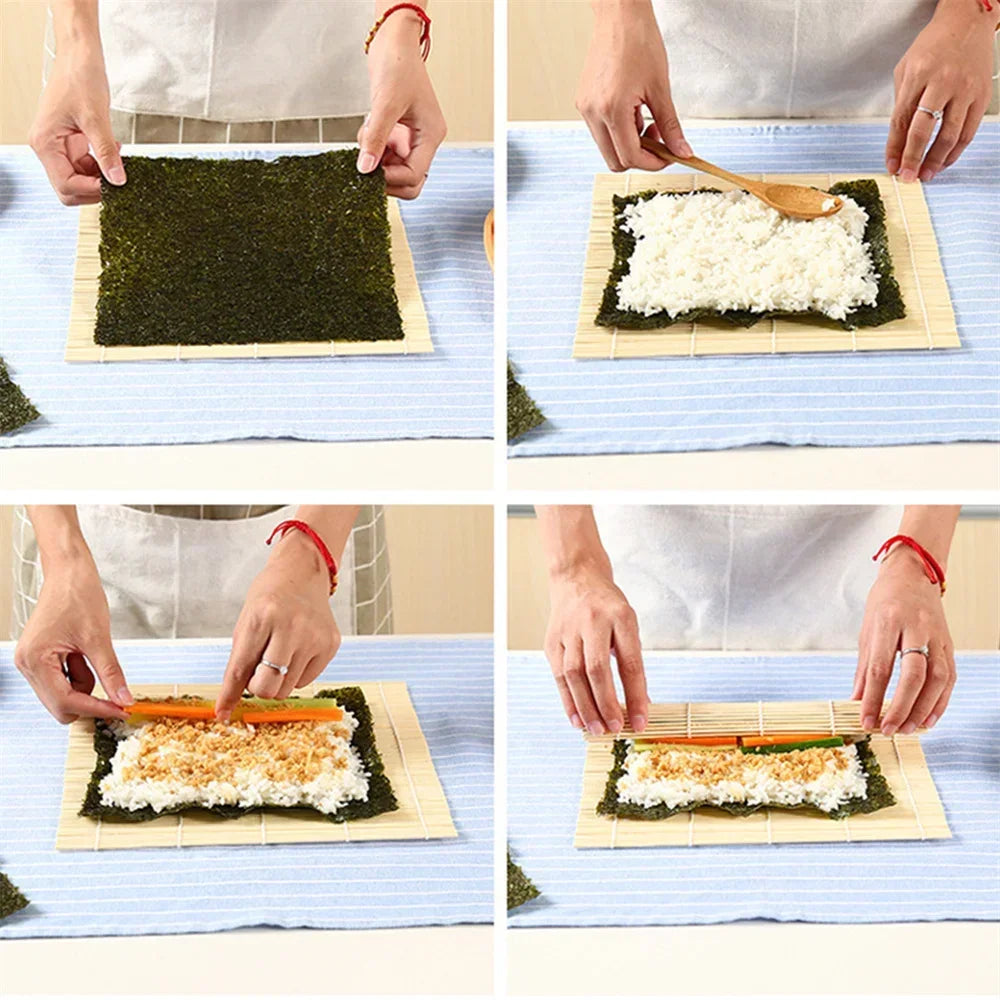 Exquisite Bamboo Sushi Mat with White Finish Seaweed Rice Roll Curling Non Stick Japanese Style Kitchen Essential  Sushi Making