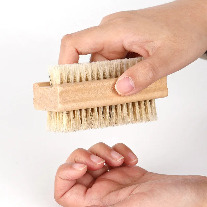 Double-sided Nail Brush Manicure Pedicure Wood Handle Soft Remove Dust Nail Cleaning Brush For Nail Care Scrubbing Tools