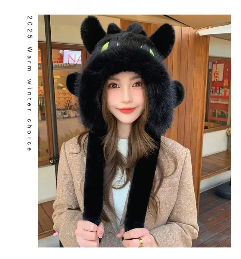 Anime Toothless Creative Hats Winter Warm Plush Hat Comfort Ear Protection Fashion Cute Accessories Cosplay Birthday Gift