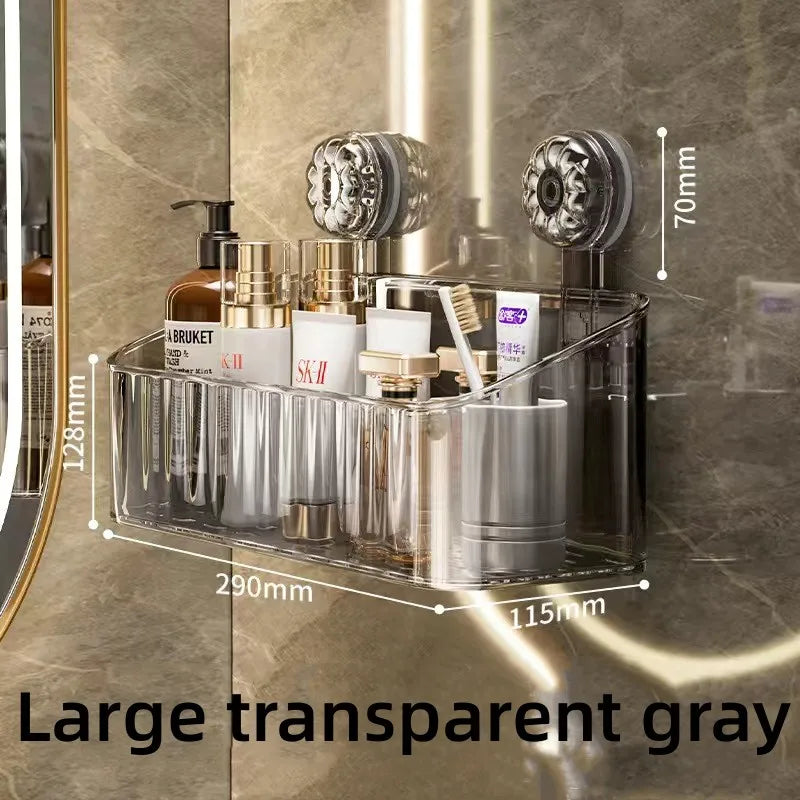 Suction Cup Storage Rack Washbasin Bathroom Toilet Shower Gel Wall Mounted Storage Box Bathroom Organizer Storage Space