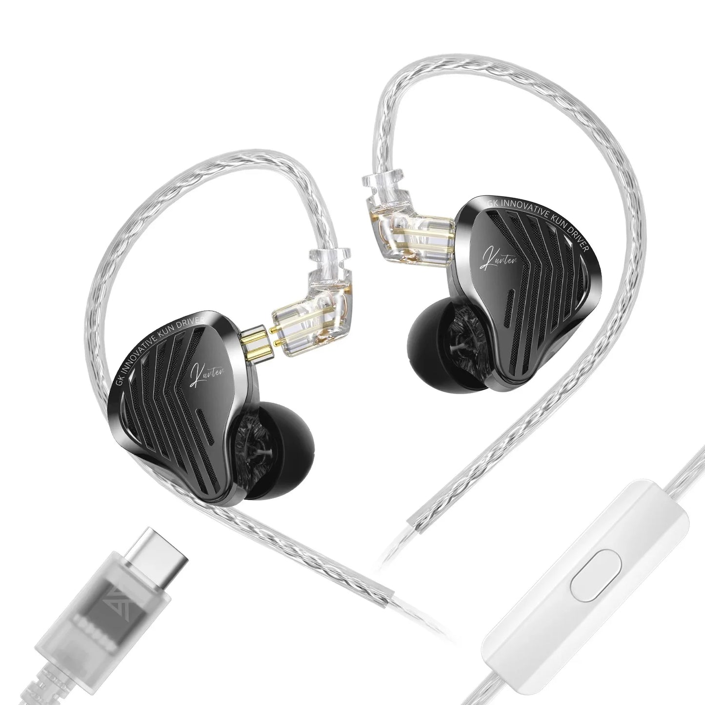GK KUNTEN Metal Earphone HiFi In-Ear Earbuds 2pin 3.5mm Removable Cable With Microphone Type-c For Music Game KZ